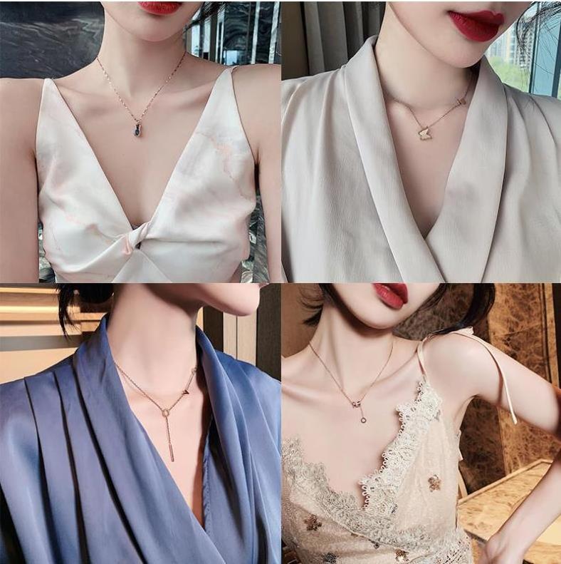 66 Wholesale Waterproof Roman Personality Fashion Jewelry Gold Plated Pendant Titanium Steel Clavicle Chain Necklace For Women