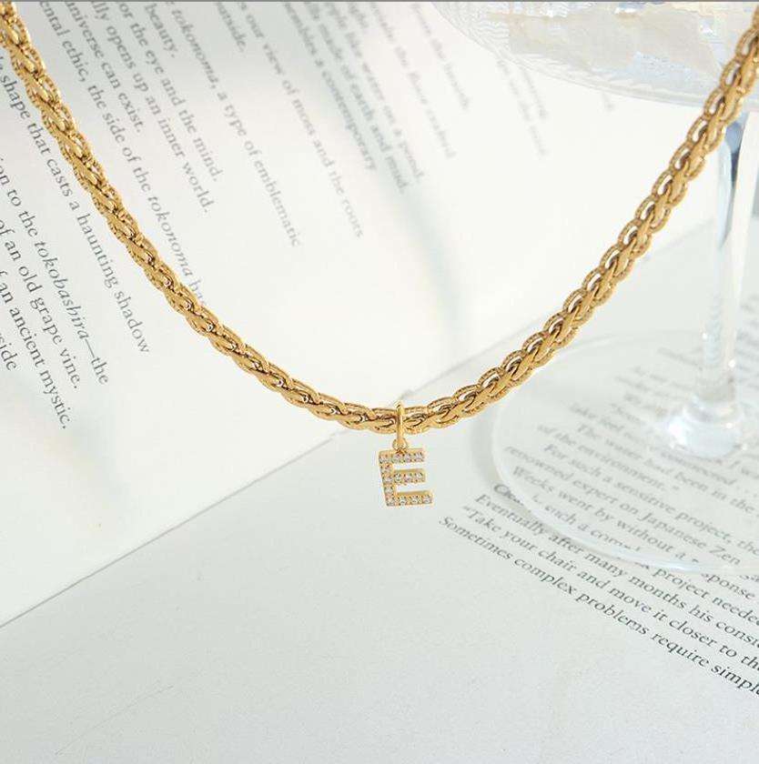 Clavicular Chain 18K Gold Plated Pendant Fine Jewelry Braided Chain Letter A-Z Stainless Steel CZ Necklace For Women Hiphop