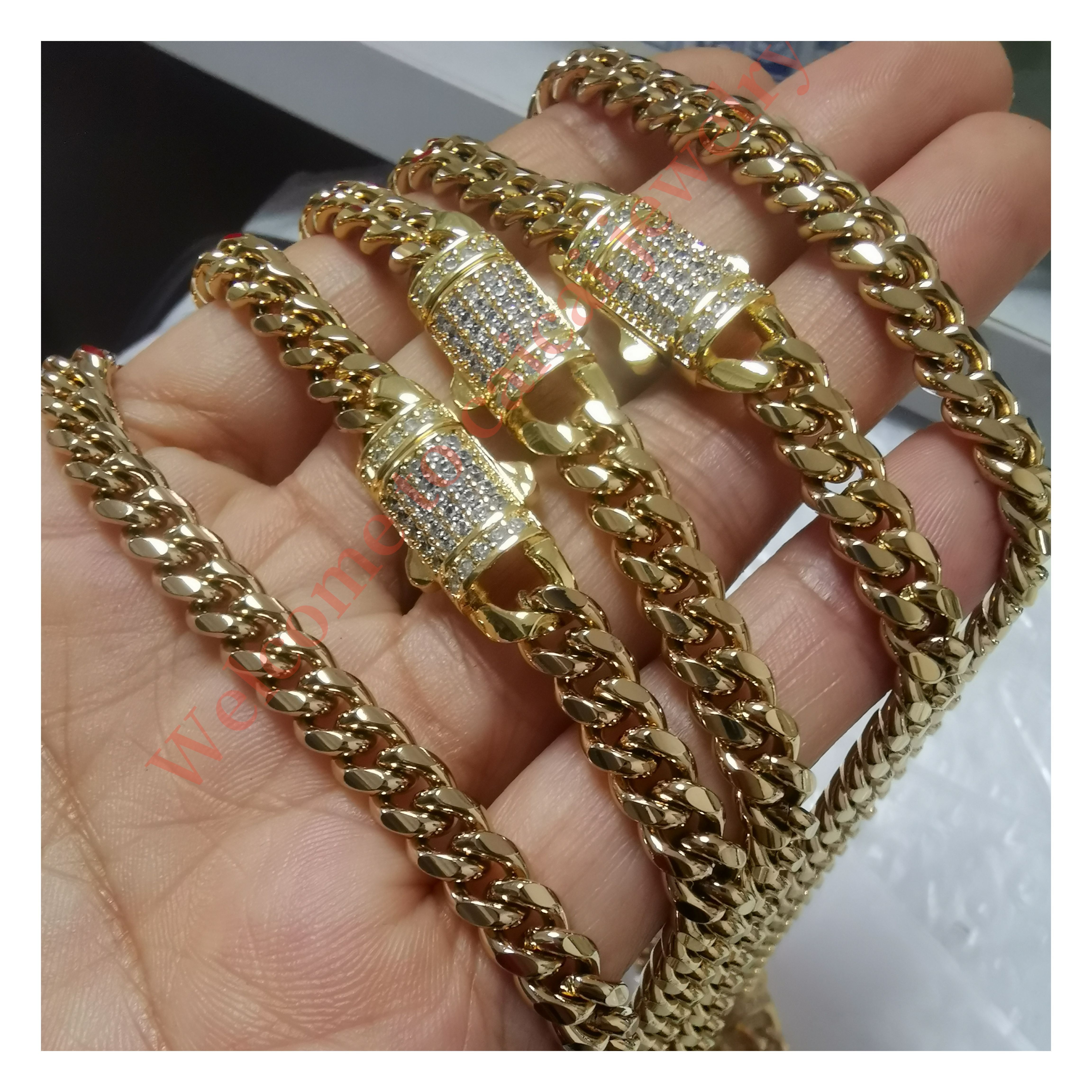 Anklet bracelet 18k Cuban Chain Necklace Iced Cuban Link Chains Necklace Gold Stainless Steel Men women classic monaco chain