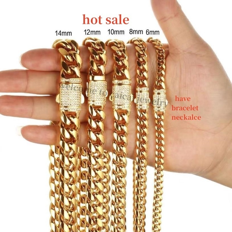 Anklet bracelet 18k Cuban Chain Necklace Iced Cuban Link Chains Necklace Gold Stainless Steel Men women classic monaco chain