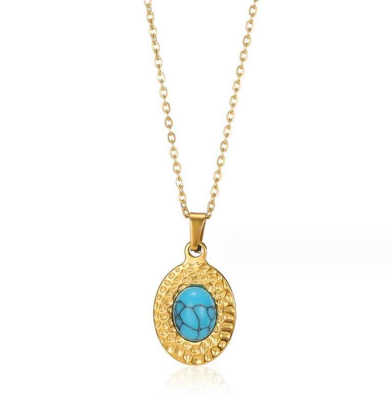 Oalv turquoise Stainless steel pendant necklace titanium steel 18K gold collarbone chain wholesale good quality