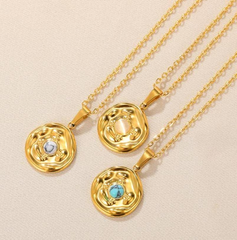 Oalv turquoise Stainless steel pendant necklace titanium steel 18K gold collarbone chain wholesale good quality