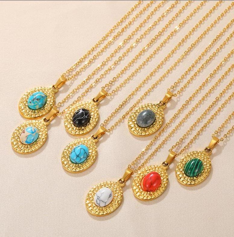 Oalv turquoise Stainless steel pendant necklace titanium steel 18K gold collarbone chain wholesale good quality