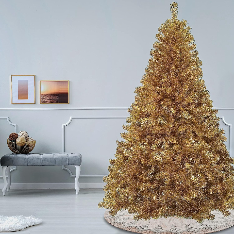 ECO-Friendly 7 ft artificial golden Christmas tree shiny gold Xmas tree with solid metal stand