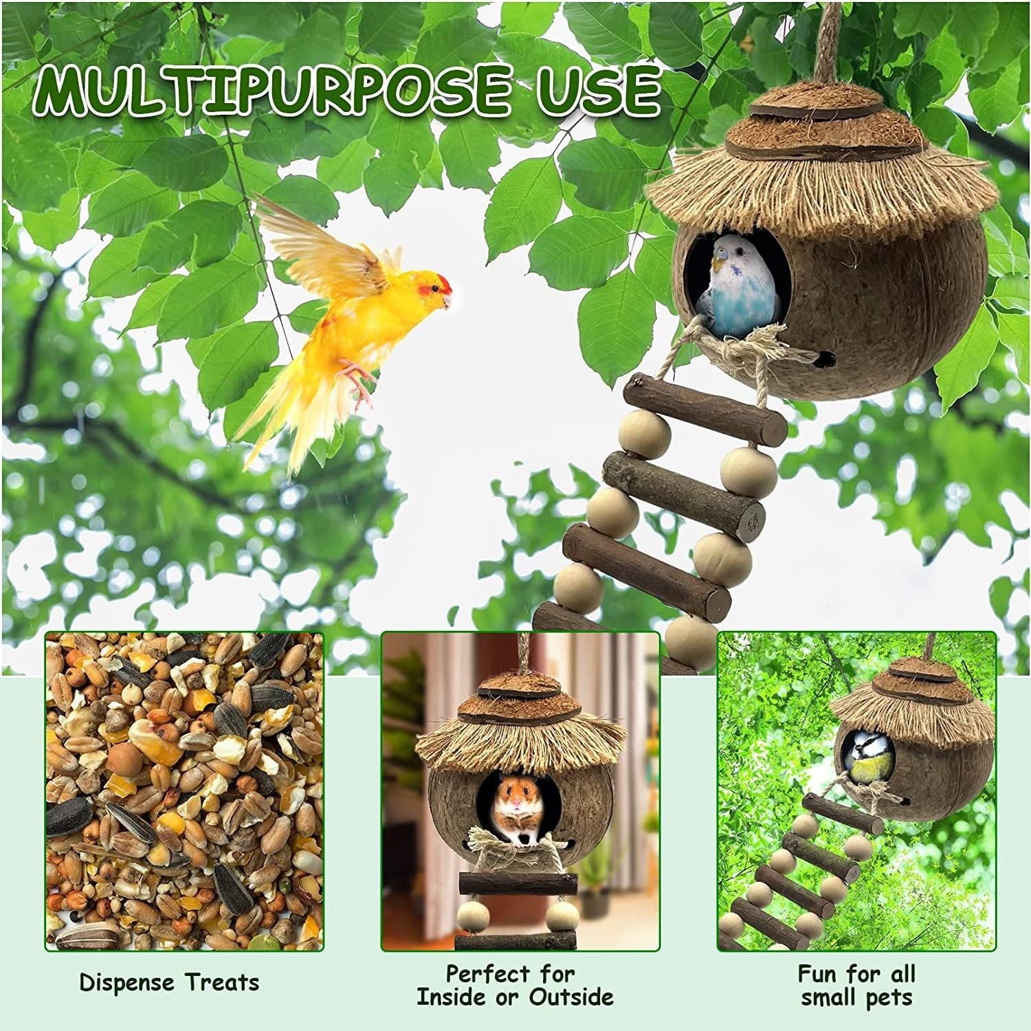 With climbing ladder breeding nest cage decoration parrot hamster coconut shell bird house