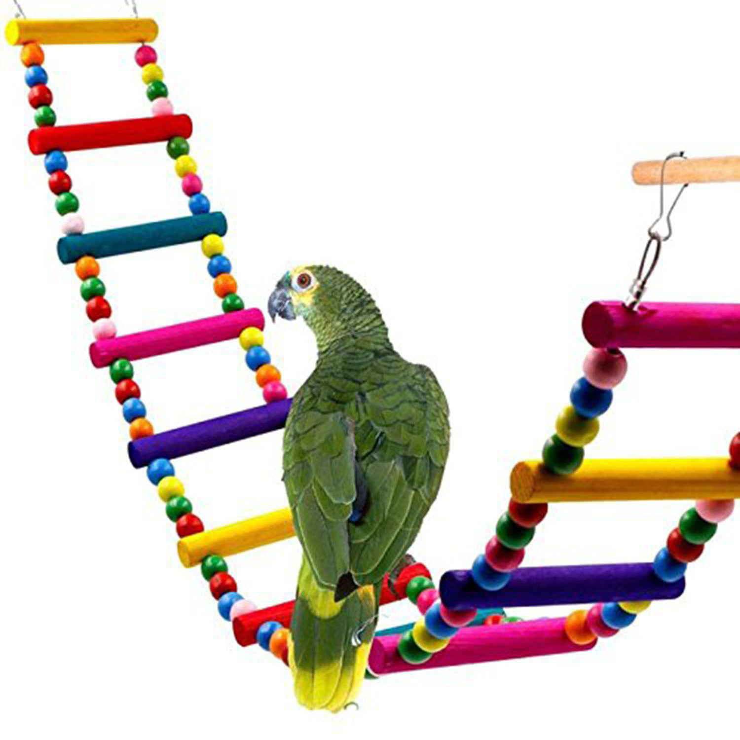 Bird Ladder Toys Coloured Parrot Swing Bridge Wooden Cockatiel Cage Hanging Climbing Ladder