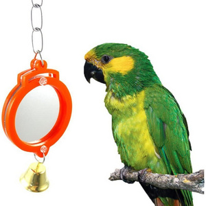 Pet Bird Mirror with Bell Interactive Treat Puzzle Parrot Toy Bird Cage Mirror Small Bird Swing Chew Toys Fun Cage Accessories