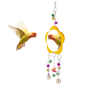 Pet Bird Mirror with Bell Interactive Parrot Toy Bird Cage Mirror Small Bird Swing Chew Toys  for Cockatiel Parakeets Canaries