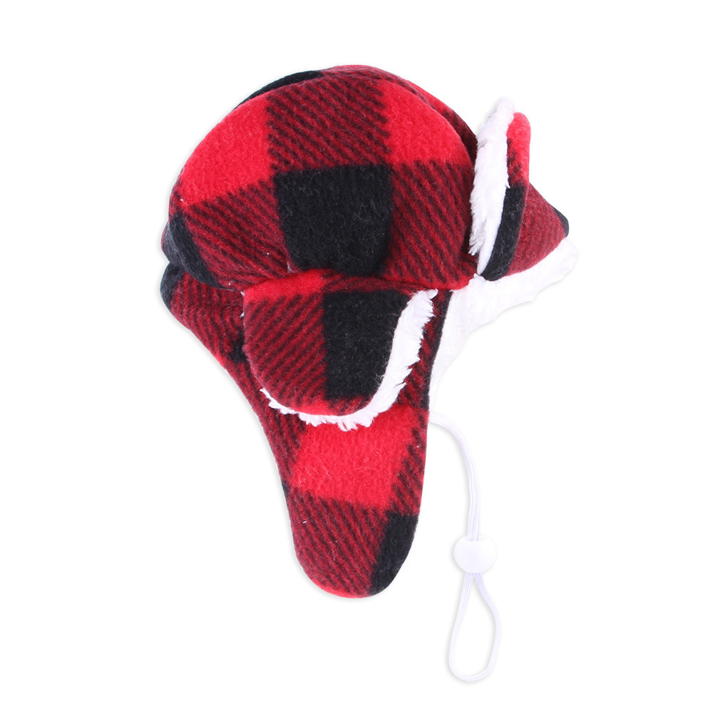 Christmas Dog Trooper Hat with Earmuffs Winter Adjustable Pet Red Plaid Pet Cap Dog Headwear Winter Pet Dog Cat Hat