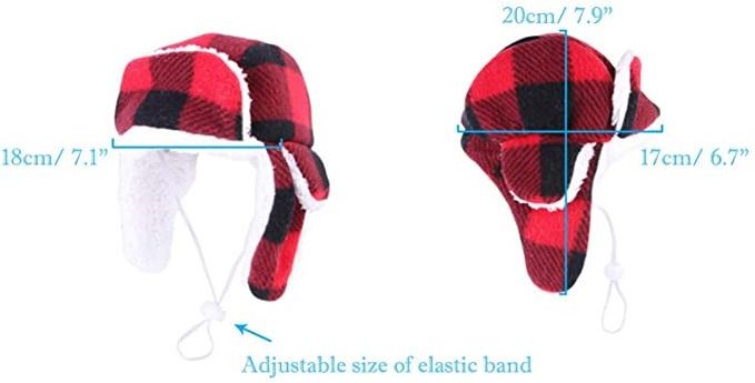 Christmas Dog Trooper Hat with Earmuffs Winter Adjustable Pet Red Plaid Pet Cap Dog Headwear Winter Pet Dog Cat Hat