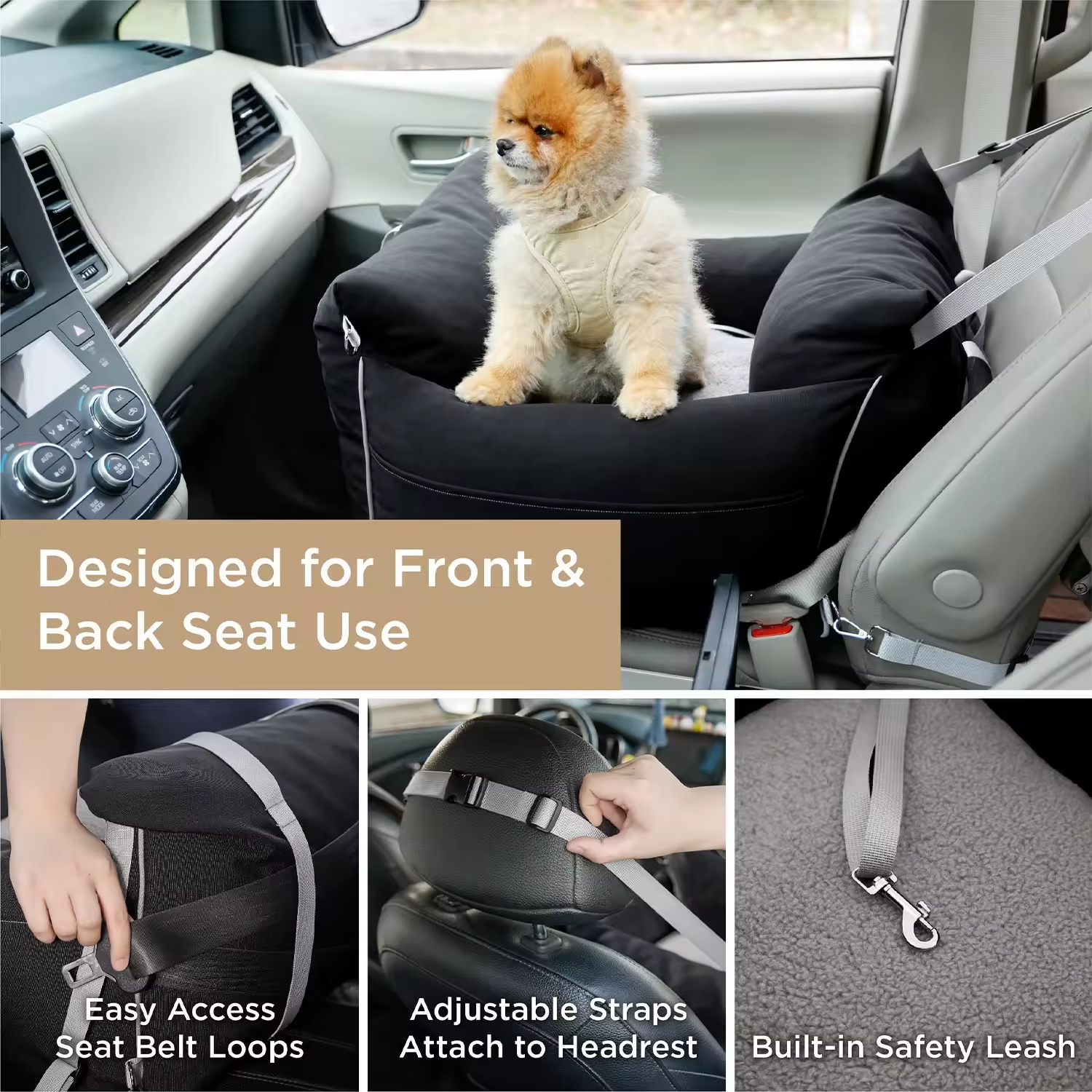 Pet  Carries Travel  Detachable Soft Dog Booster Seat Dog Car Seat Portable Dog Car Travel Carries Bed For Front Seat