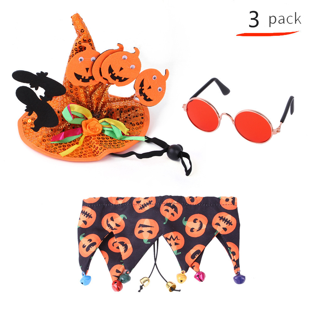 Pet Halloween Bow tie Sets Dog Halloween Costume Hats Pumpkin Collars Cool SunGlass Pet Costumes