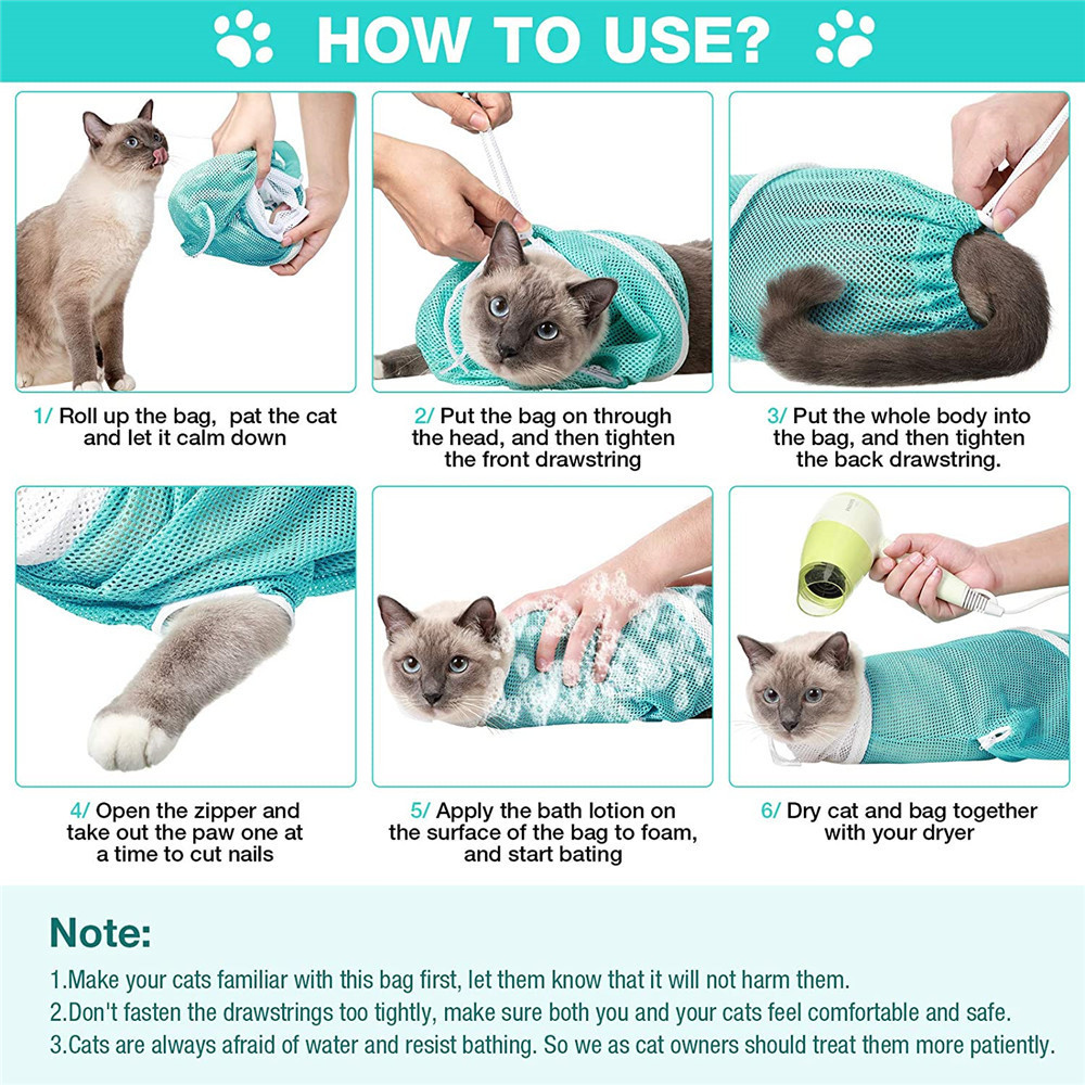 Cat Shower Net Bag Cat Grooming Adjustable Washing Multifunctional Cat Restraint Bag Prevent Biting Bathing Bag