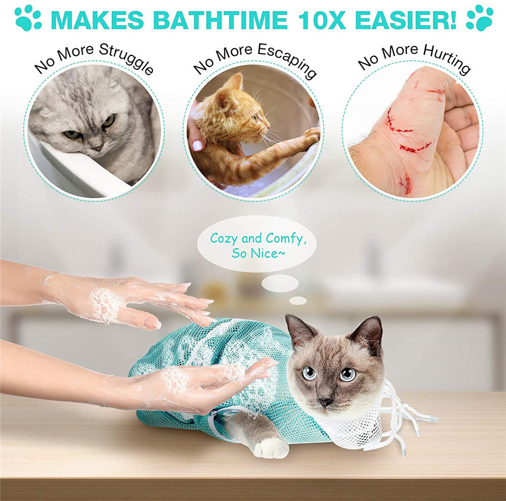 Cat Shower Net Bag Cat Grooming Adjustable Washing Multifunctional Cat Restraint Bag Prevent Biting Bathing Bag