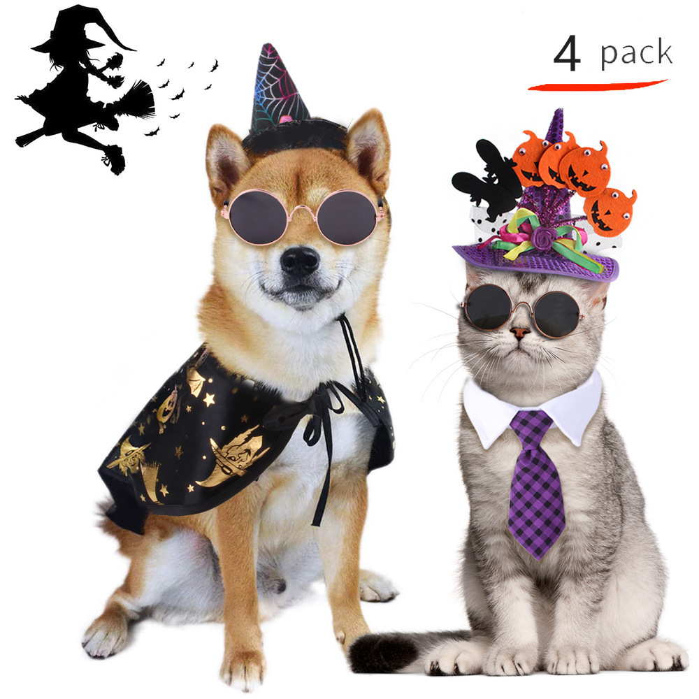 Pet Halloween Bow tie Sets Dog Halloween Costume Hats Pumpkin Collars Cool SunGlass Pet Costumes