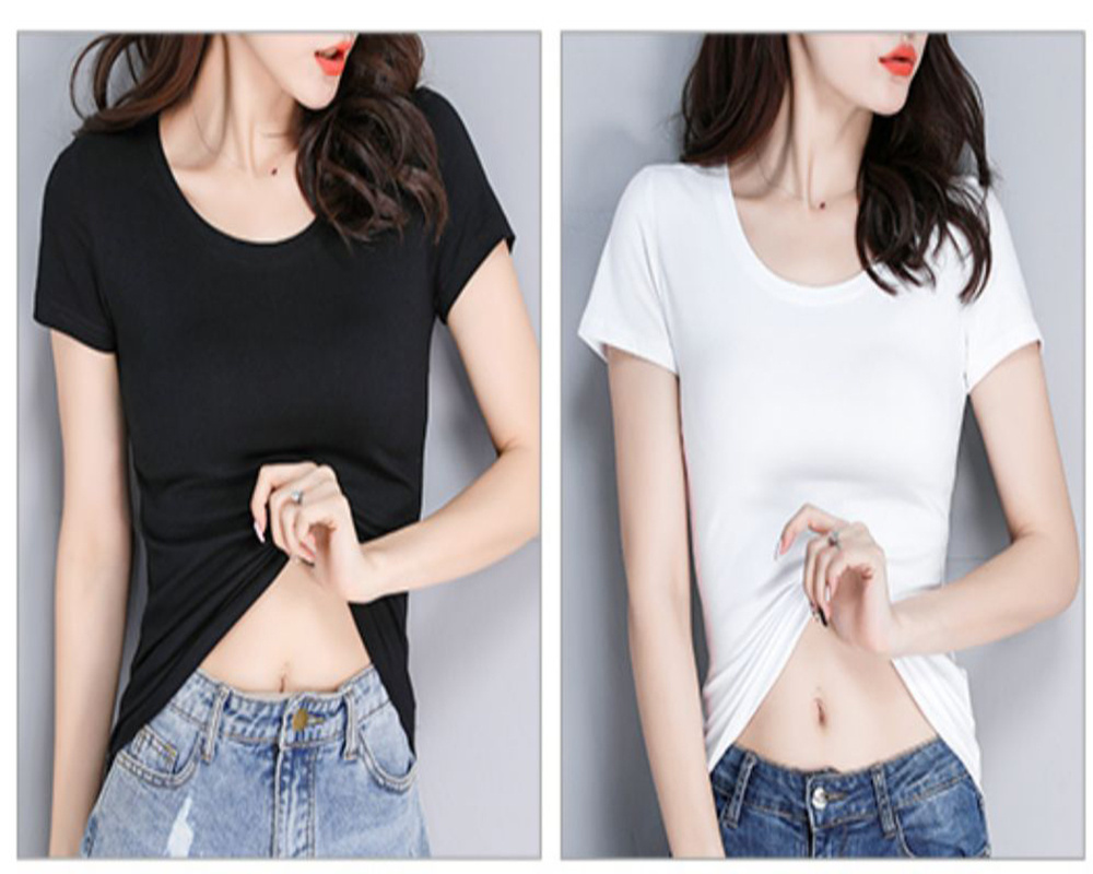 New women's white short sleeved shirt T-shirt round neck bottomed shirt woman printed t-shirt