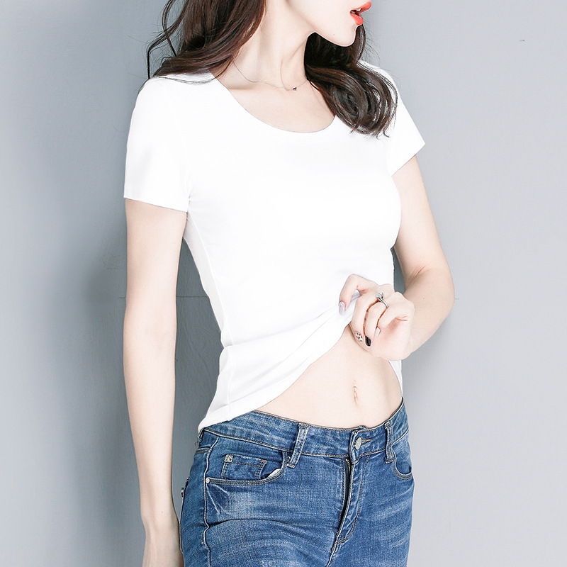 New women's white short sleeved shirt T-shirt round neck bottomed shirt woman printed t-shirt