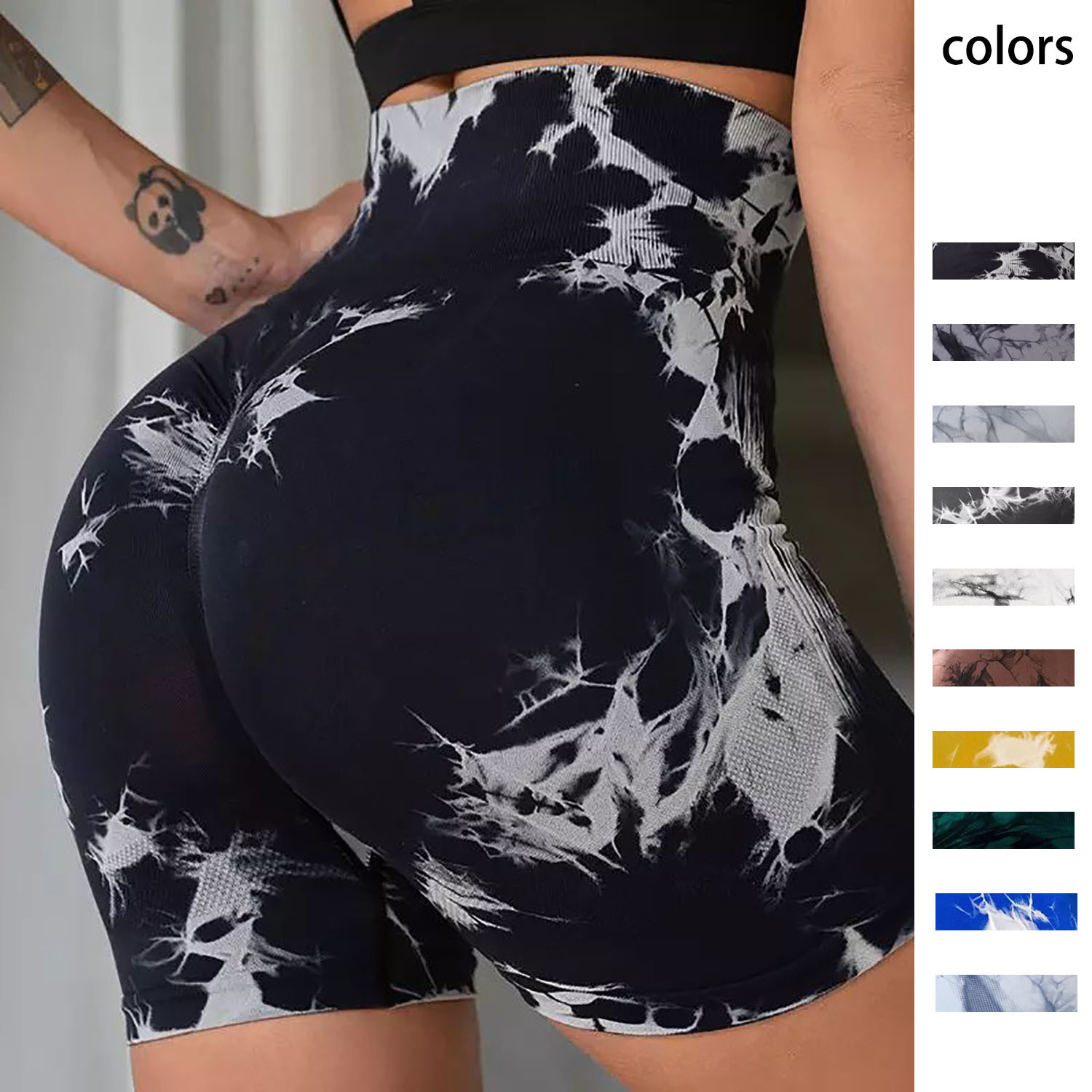 New tie-dye yoga shorts women's sports outdoor fitness pants comfortable high waist stretch tight yoga shorts