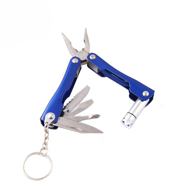 Outdoor Multi-Function Folding Pocket Pliers with LED Flashlight Metal Keychain