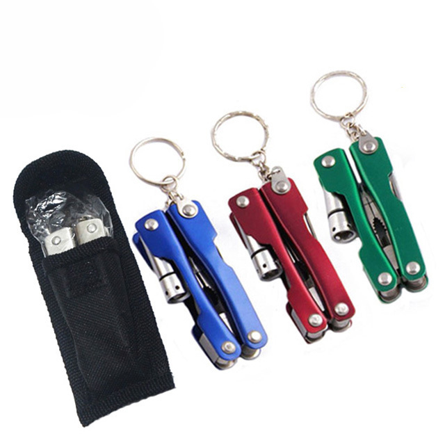 Outdoor Multi-Function Folding Pocket Pliers with LED Flashlight Metal Keychain