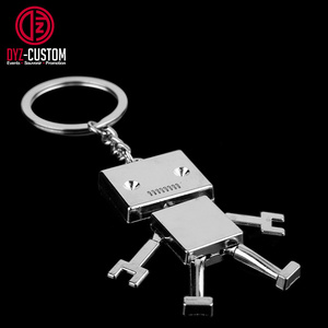 Cute Alloy 3D Robot Keychain Nickel Plating Metal Light Keychains with Silk Screen Printing