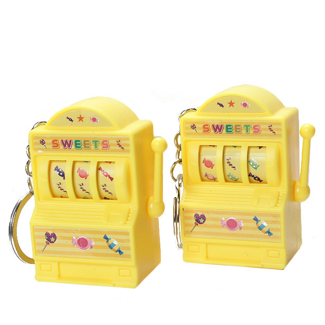 Mini Slot Machine Keychain Funny Fruit Game Machine with UV Printing Lucky Jackpot Keyring for Kids