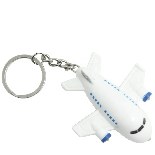 Promotional Gift Mini 3D Plastic Airplane LED Light Keychain Light Up Plane Key Chain With Sound