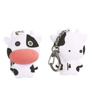 Cute Cartoon Cow Shape LED Flashlight Keychain with Sound