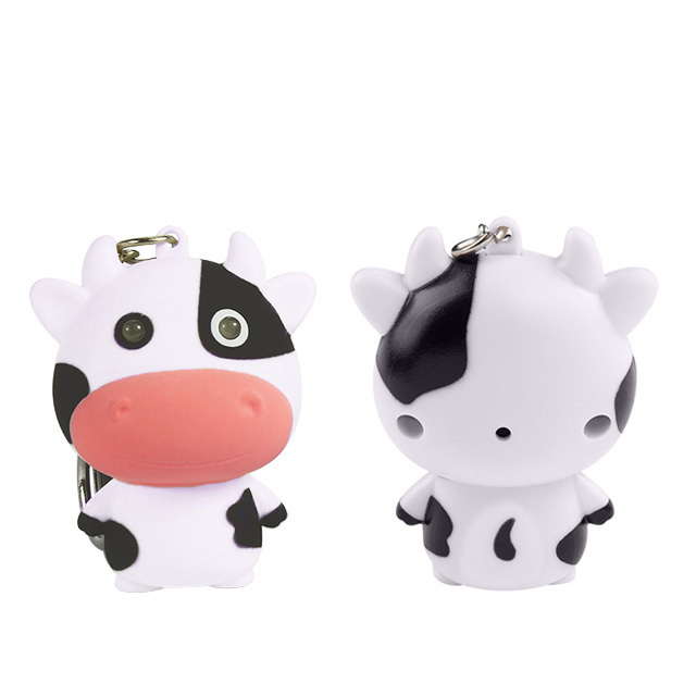 Cute Cartoon Cow Shape LED Flashlight Keychain with Sound