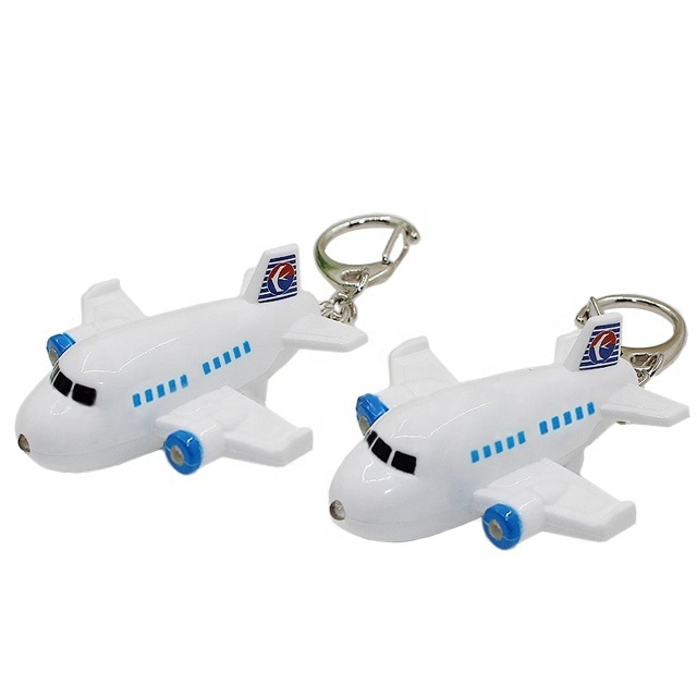 Promotional Gift Mini 3D Plastic Airplane LED Light Keychain Light Up Plane Key Chain With Sound