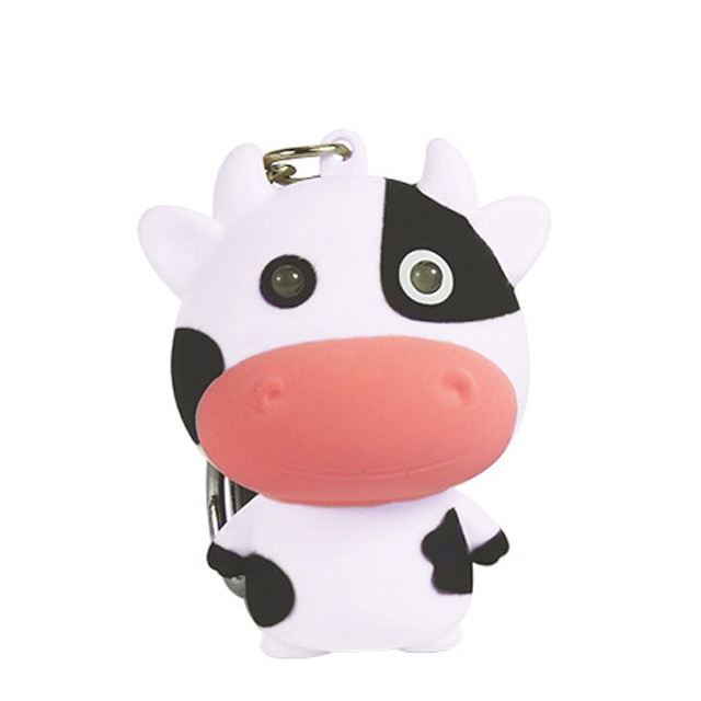 Cute Cartoon Cow Shape LED Flashlight Keychain with Sound