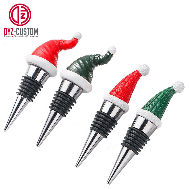 Christmas Themed Santa Claus Metal Wine Bottle Stopper Resin Wine Stoppers for Xmas Party Decor