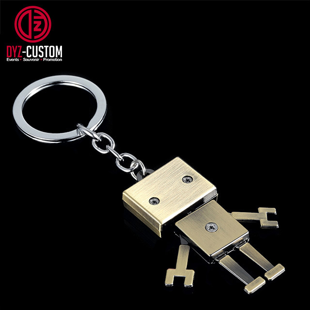 Cute Alloy 3D Robot Keychain Nickel Plating Metal Light Keychains with Silk Screen Printing