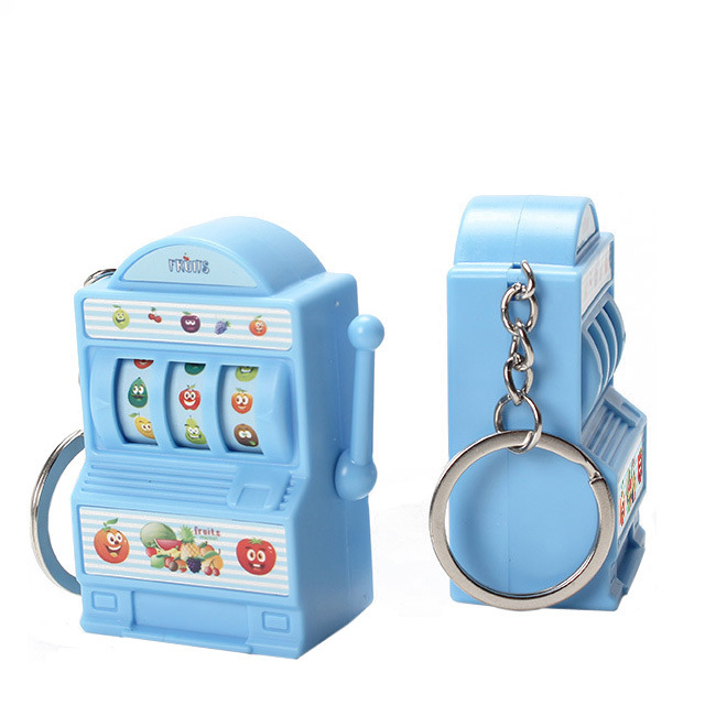 Mini Slot Machine Keychain Funny Fruit Game Machine with UV Printing Lucky Jackpot Keyring for Kids