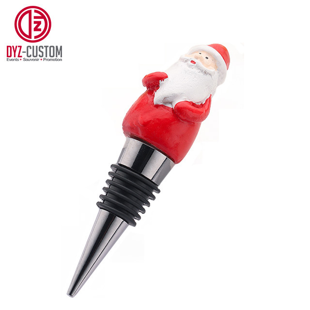 Christmas Themed Santa Claus Metal Wine Bottle Stopper Resin Wine Stoppers for Xmas Party Decor