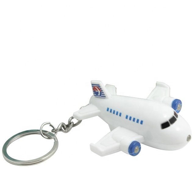 Promotional Gift Mini 3D Plastic Airplane LED Light Keychain Light Up Plane Key Chain With Sound