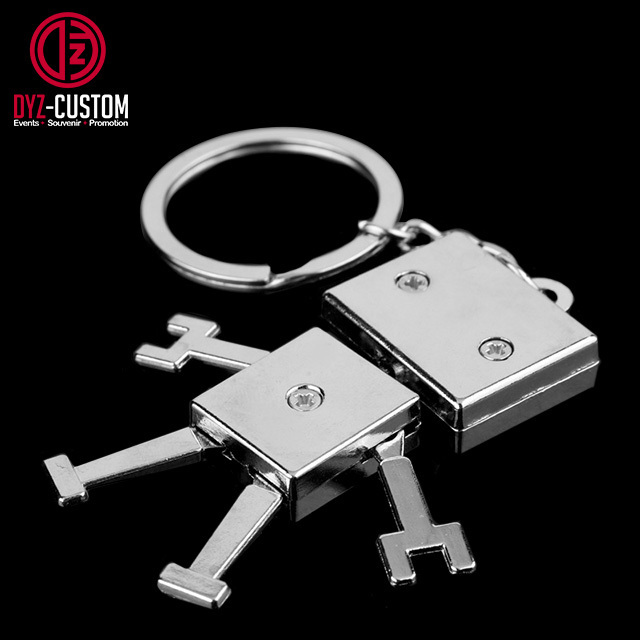 Cute Alloy 3D Robot Keychain Nickel Plating Metal Light Keychains with Silk Screen Printing