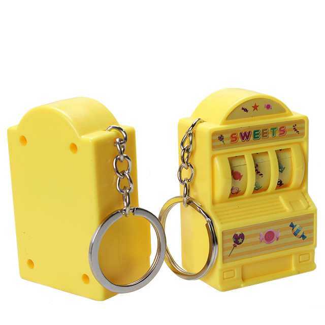 Mini Slot Machine Keychain Funny Fruit Game Machine with UV Printing Lucky Jackpot Keyring for Kids