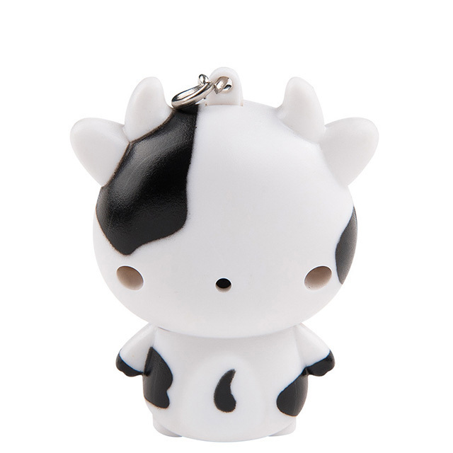 Cute Cartoon Cow Shape LED Flashlight Keychain with Sound