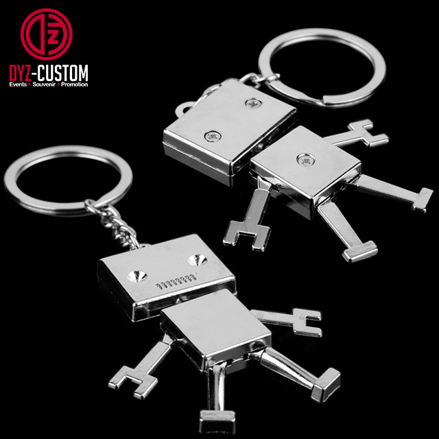 Cute Alloy 3D Robot Keychain Nickel Plating Metal Light Keychains with Silk Screen Printing