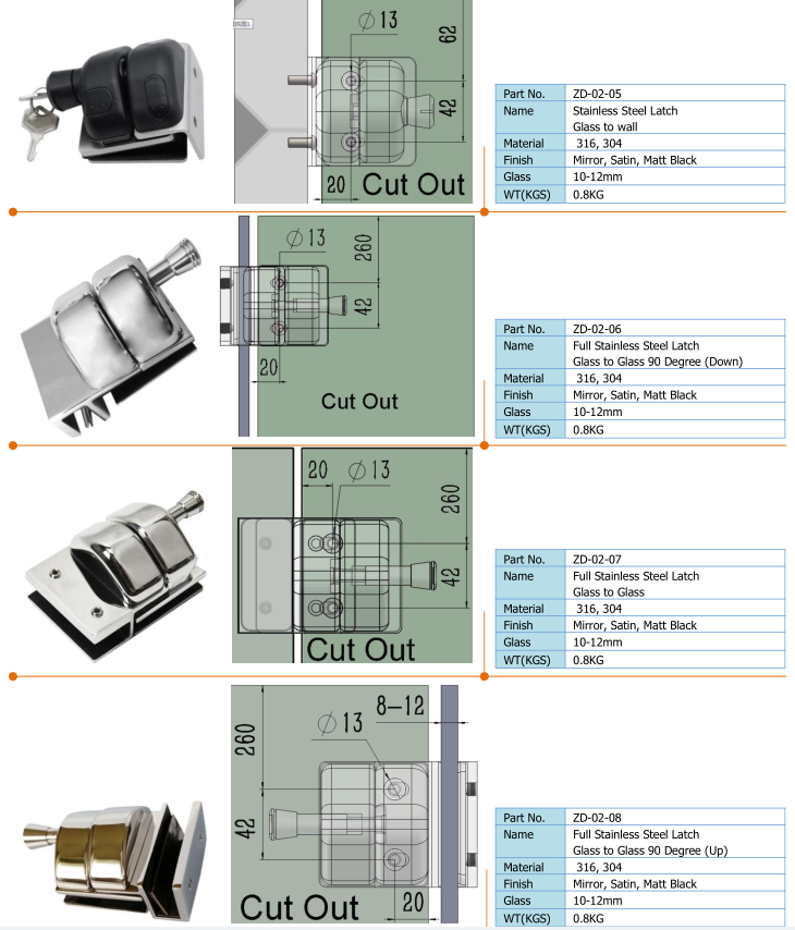 ZD New Design Frameless Swimming Pool Fence Safety Gate Glass to Glass Door Latch Lock