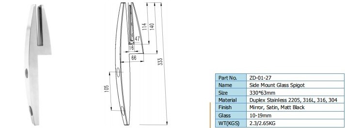 New Design Balcony Frameless Balustrades 2205 Glass Railing Stainless Steel Side Mount Spigot