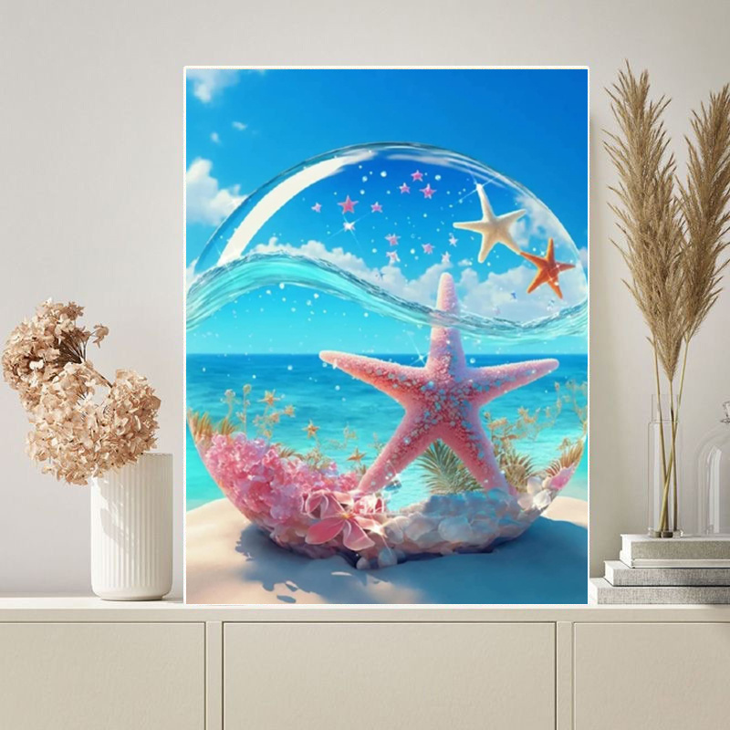 Diamond Painting Kits for Adults Colorful Starfish DIY Full Drill Diamond Art Kits Beach Stones Aesthetic Picture Art for   Wall