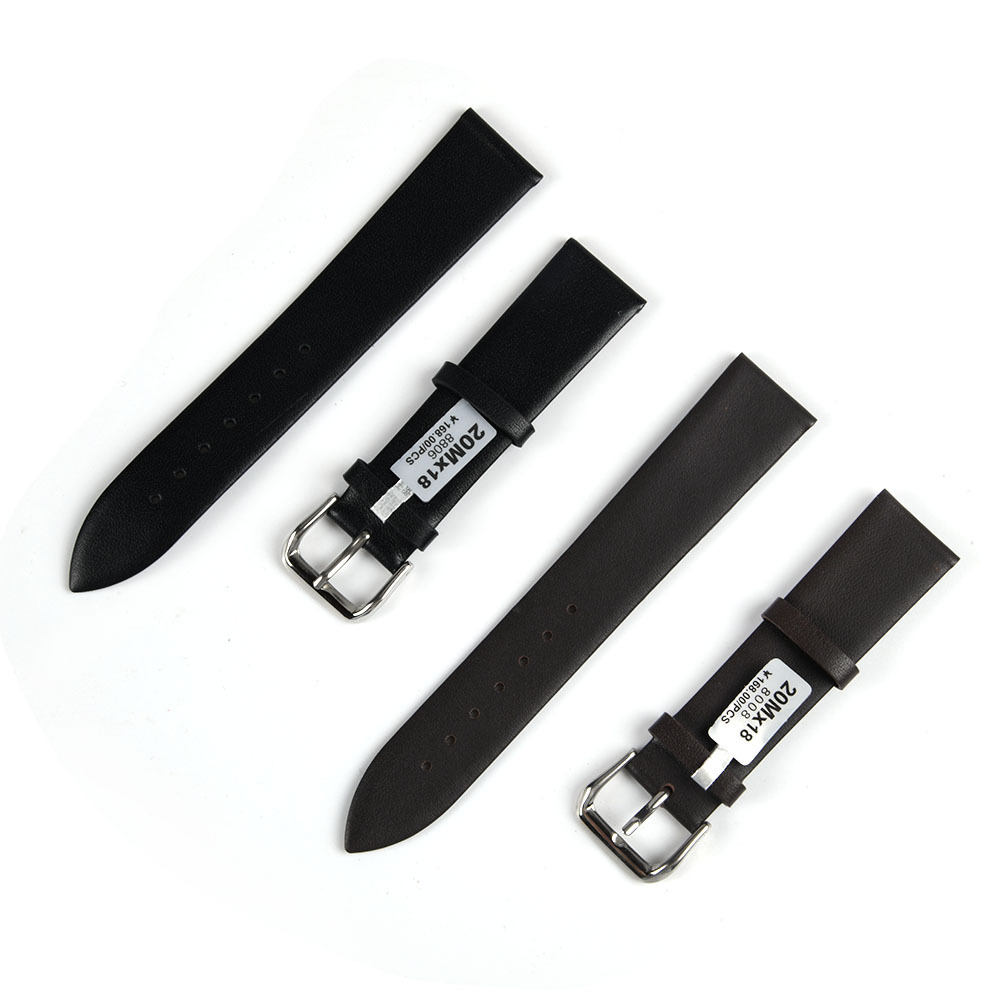 Wholesale of thin cowhide strap without patterns for men's and women's black brown leather strap watch parts