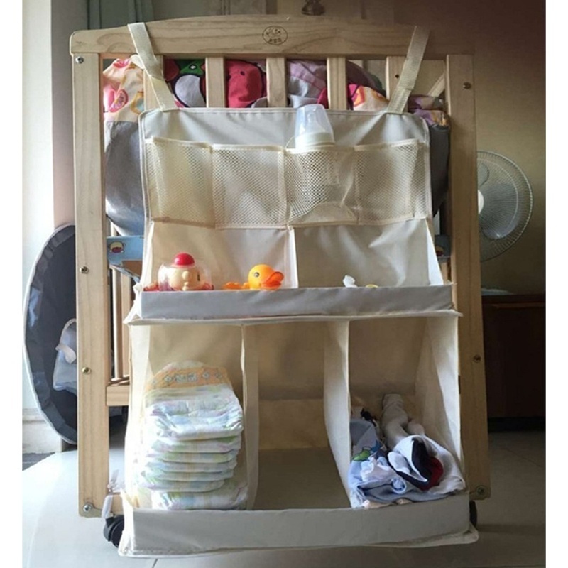 Nursery Storage Organiser Baby Crib Cot Bed Hanging Bag Diaper Organizer with Large Pockets Baby Changing Table