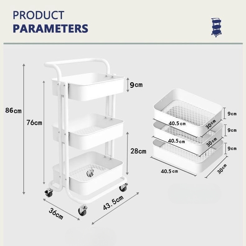 3 Tier Cart Metal Rolling Utility Cart Trolley Storage Organizer With Wheels Kitchen Bedroom Office Indoor