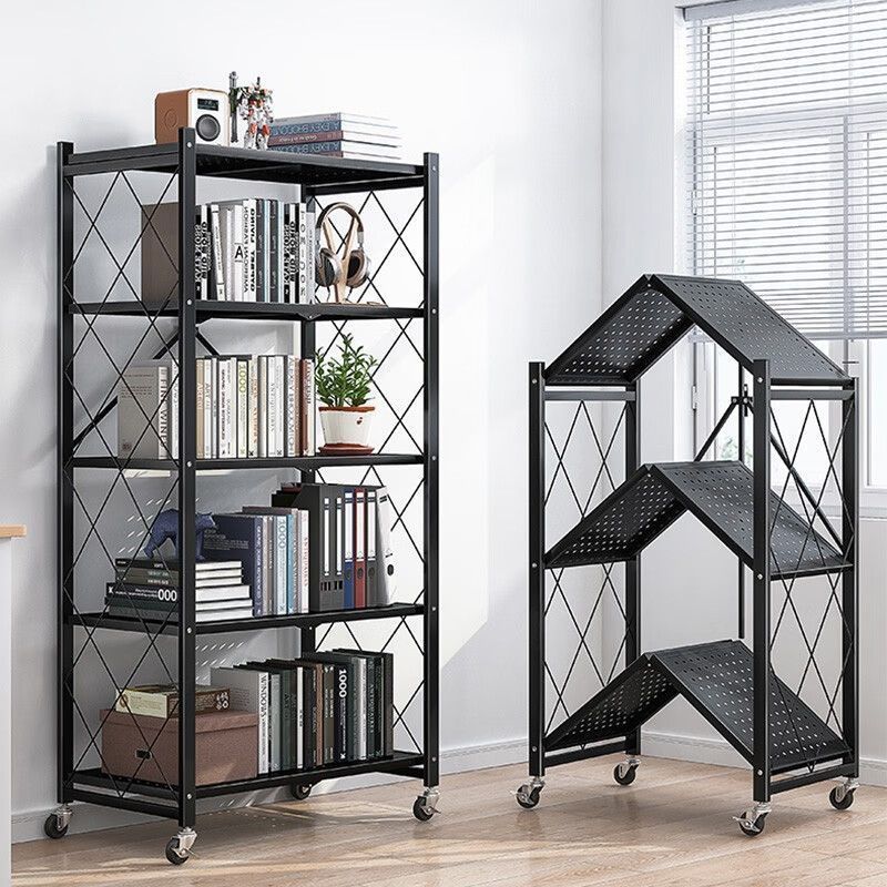 Movable Garage Wire Shelving Units Foldable Storage Shelves Black Kitchen  Rack  No Assemble Required