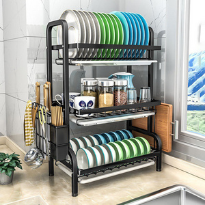 Stainless steel storage rack kitchen hanging rack Household drainage multi-purpose three-layer bowl and dish rack