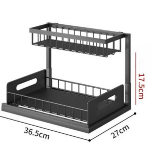 Multipurpose 2 Tier dish Rack Bathroom Kitchen Storage Rack Cabinet Hanging Wire Basket Slide Out Metal Under Sink Organizer