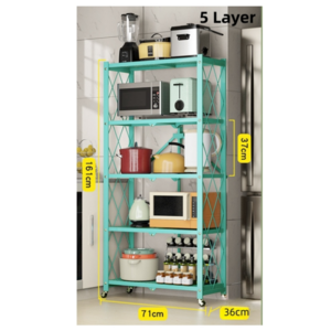 2/3/4/5 Tier Foldable Shelving Unit with Wheels, Freestanding Metal Storage Shelf Heavy Duty Standing Shelves Units